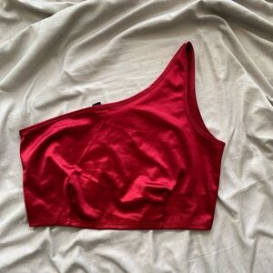 Red one shoulder crop top